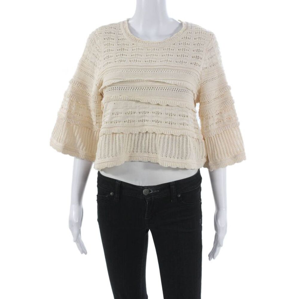 Marant Etoile Women Ivory Cotton Pullover Round Neck 3/4 Sleeve Size 38